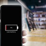 smartphone with low battery in store